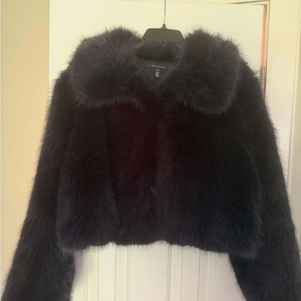 Faux Fur Cropped Jacket - dark blue/purple